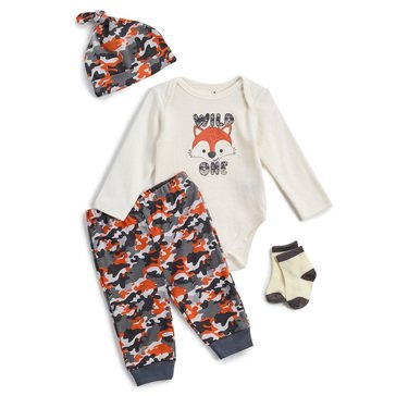 Wanderling Baby Boys' Wild One Fox Bodysuit, Hat, Sock & Pants Set