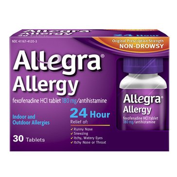 Allegra 24 Hour Allergy Relief 180mg Tablets, 30-count