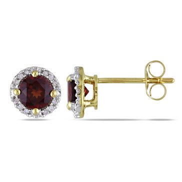 Sofia B. 10K Yellow Gold Garnet with Diamonds Halo Earrings