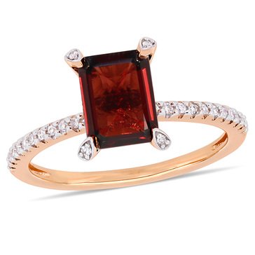 Sofia B. 10K Rosed Gold Octagon-Cut Garnet and 1/10 cttw Diamond Ring