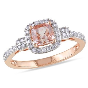 Sofia B. Cushion-Cut Morganite and 1/6 cttw Diamond Halo Ring