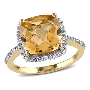 Sofia B. Cushion-Cut Citrine with 1/10 cttw Diamond Accent Halo Ring