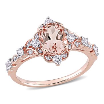 Sofia B. Morganite, White Sapphire and Diamond Accent Vintage-Inspired Halo Engagement Ring