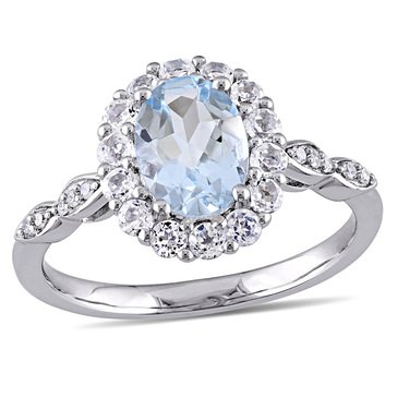 Sofia B. Aquamarine, White Topaz and Diamond Accent Vintage Ring