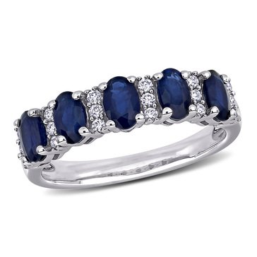 Sofia B. Blue Sapphire and 1/6 cttw Diamond Semi-Eternity Ring