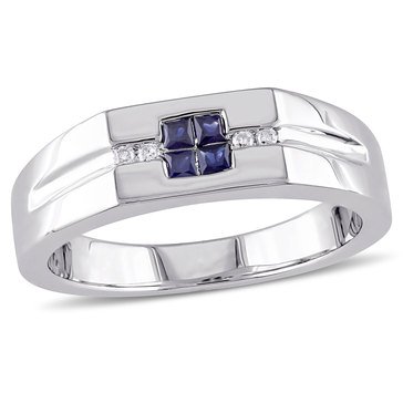 Sofia B. Men's Sterling Silver Diamond and Sapphire Ring