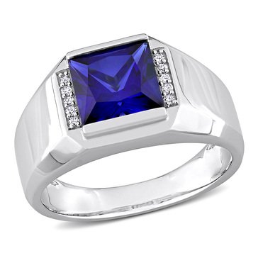 Sofia B. Men's 3 cttw Created Sapphire and Diamond Halo Ring