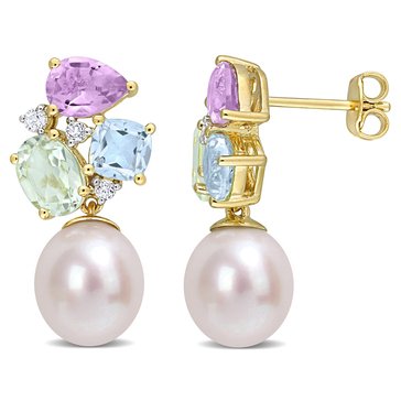 Sofia B. Freshwater Cultured Pearl and 4 3/4 cttw Multi-Color Gemstone Earrings