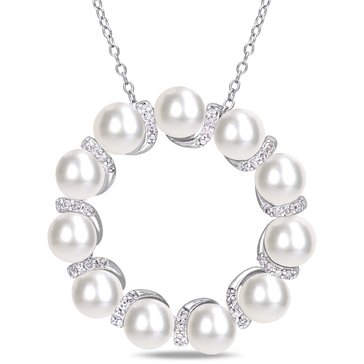 Sofia B. Cultured Freshwater Pearl and 1/5 cttw Diamond Circle Pendant