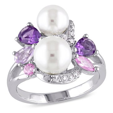 Sofia B. Freshwater Cultured Pearl with Amethyst, Sapphire and Rose de France Ring