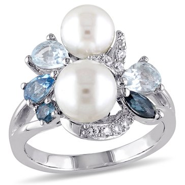 Sofia B. London, Swiss and Sky Blue Topaz and Created White Sapphire and Freshwater Cultured Ring