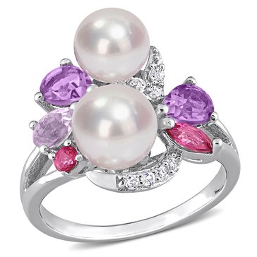 Sofia B. Freshwater Cultured Pearl and 1 3/8 cttw Multi-Gemstone Cocktail Ring