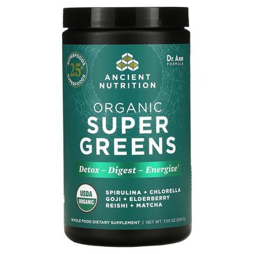 Ancient Nutrition Organic Super Greens Detox, Digest, & Endergize Powder, 25-servings