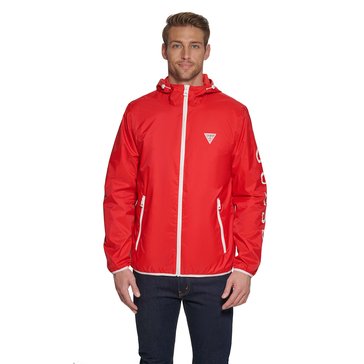 Guess Men's Solid Light-Weight Full Zip Hooded Jacket