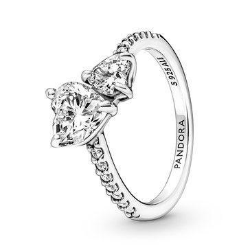 Pandora Double Heart Sparkling Ring