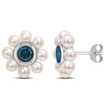 Sofia B. Blue Topaz, London Blue Topaz and Cultured Freshwater Pearl Earrings