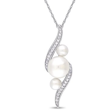 Sofia B. 10K White Gold Freshwater Cultured Pearl and 1/8 cttw Diamond Twist Pendant