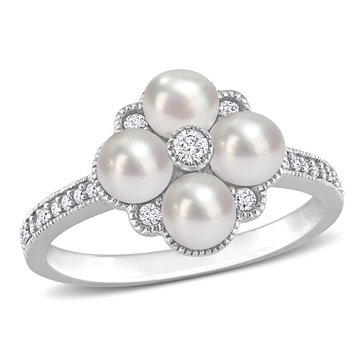 Sofia B. Cultured Freshwater Pearl and 1/6 cttw Diamond Cluster Ring