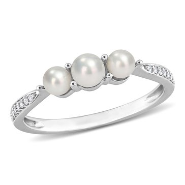 Sofia B. Cultured Freshwater Pearl and Diamond 3-Stone Ring