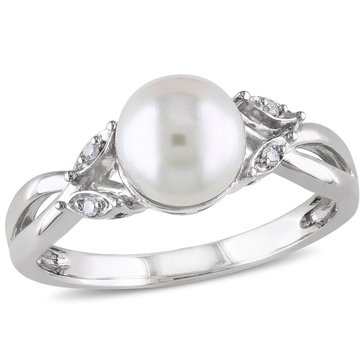 Sofia B. 10K White Gold Freshwater Cultured Pearl and Diamond Crossover Ring