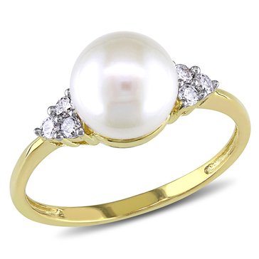 Sofia B. 10K Yellow Gold Freshwater Cultured Pearl and 1/8 cttw Diamond Ring