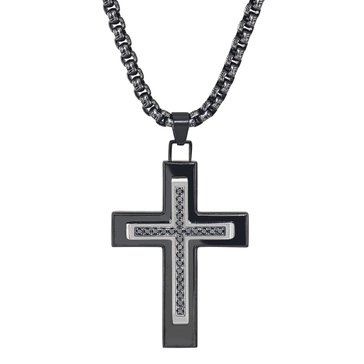 Esquire Men's 1/4 CT.TW. Black Diamond Cross necklace