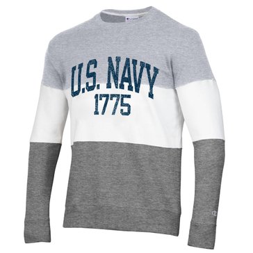 Champion Men's USN Over 1775 Super Fan Blocked Granite Long Sleeve Tee