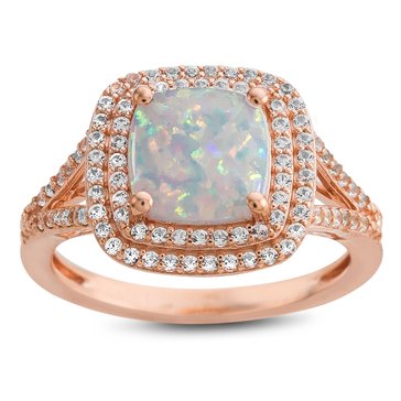 Cushion Cut Created Opal and Lab Created White Sapphire Ring