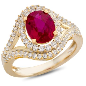 Oval Shape Created Ruby and Lab Created White Sapphire Ring
