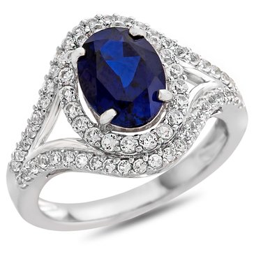 Oval Shape Created Sapphire and Lab Created White Sapphire Ring