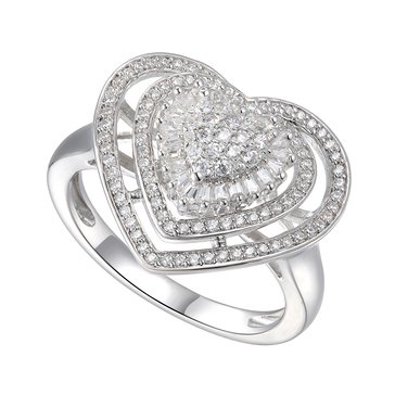 Cubic Zirconia Heart Cluster Halo Ring