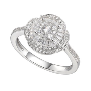 Cubic Zirconia Baguette Cluster Halo Ring
