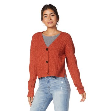Yarn & Sea Women's V-Neck Button Front Cable Cloud Mossy Sweater Cardie (Juniors)