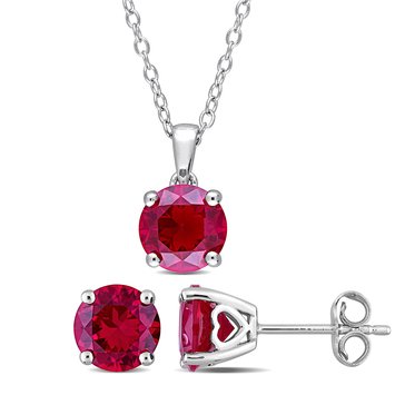 Sofia B. 4 7/8 cttw Created Ruby Solitaire Pendant & Stud Earrings Set