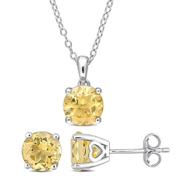 Sofia B. 3 3/4 cttw Citrine Solitaire Pendant & Stud Earrings Set