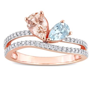 Sofia B. 1 1/7 cttw Morganite Aquamarine and 1/4 cttw Diamond 2-Stone Open Engagement Ring