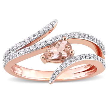 Sofia B. 3/8 cttw Pear Shape Morganite and 1/4 cttw Diamond Open Wrap Ring