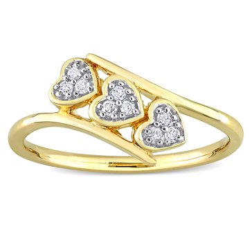 Sofia B. 1/10 cttw Diamond Triple Heart Bypass Yellow Plated Silver Sterling Promise Ring