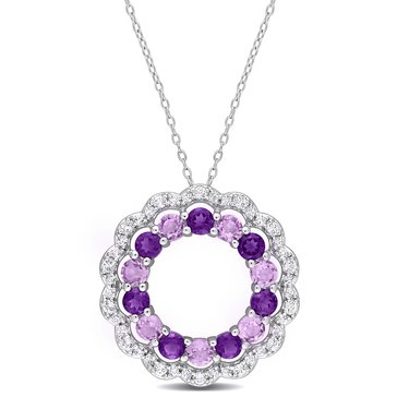 Sofia B. 5 3/8 cttw Amethyst, African Amethyst & White Topaz Graduated Open Floral Halo Pendant