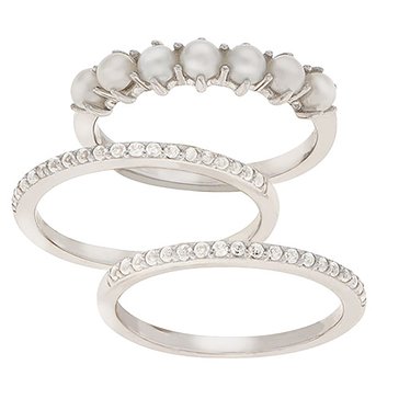 Imperial Cultured Pearl & White Topaz Ring Set
