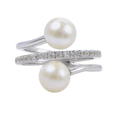 Imperial Cultured Pearl & Created White Sapphire Ring