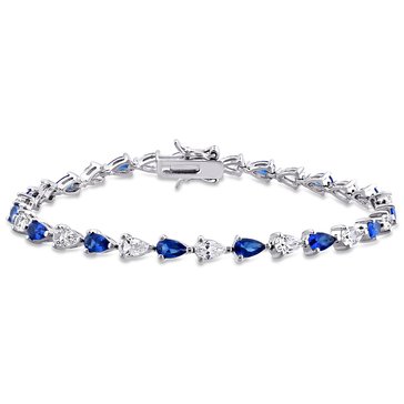 Sofia B. 10 1/2 cttw Pear Shape Created Blue & White Sapphire Tennis Bracelet