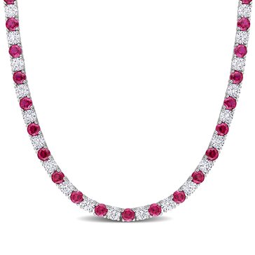 Sofia B. 33 cttw Created Ruby & Created White Sapphire Tennis Necklace