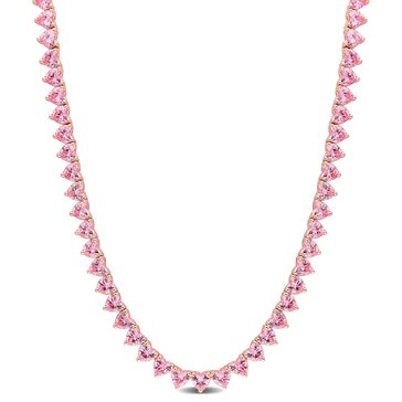 Sofia B. 31 1/5 cttw Heart Shape Created Pink Sapphire Tennis Necklace