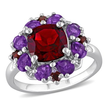 Sofia B. 4 2/5 cttw Garnet & African Amethyst Quatrefoil Floral Ring