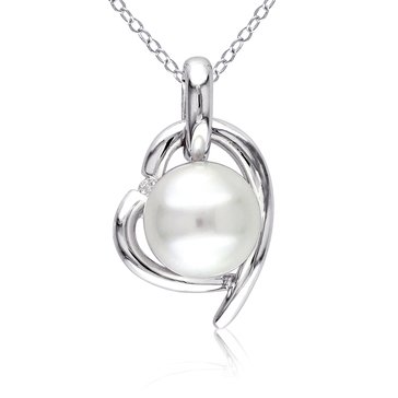 Sofia B. Freshwater Cultured White Pearl & Diamond Heart Pendant