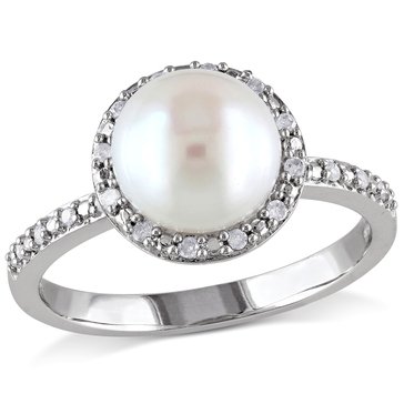Sofia B. 1/10 cttw Diamond with Freshwater Cultured White Pearl Halo Ring