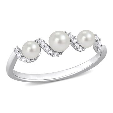 Sofia B. Freshwater Cultured Pearl with 1/4 cttw Created White Sapphire Swirl Ring