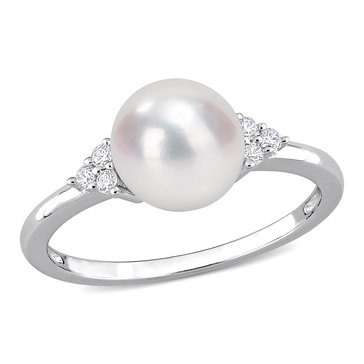 Sofia B. Freshwater Cultured Pearl 1/10 cttw White Cubic Zirconia Ring
