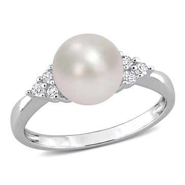 Sofia B. 1/8 cttw Diamond with Freshwater Cultured White Pearl Ring
